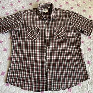 Paper Denim & Cloth Red White Black Plaid Button Down Shirt Short Sleeve Men XL